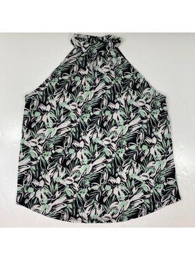 Kaileigh Womens Top High-Neck Sleeveless Black Green Floral Size Large